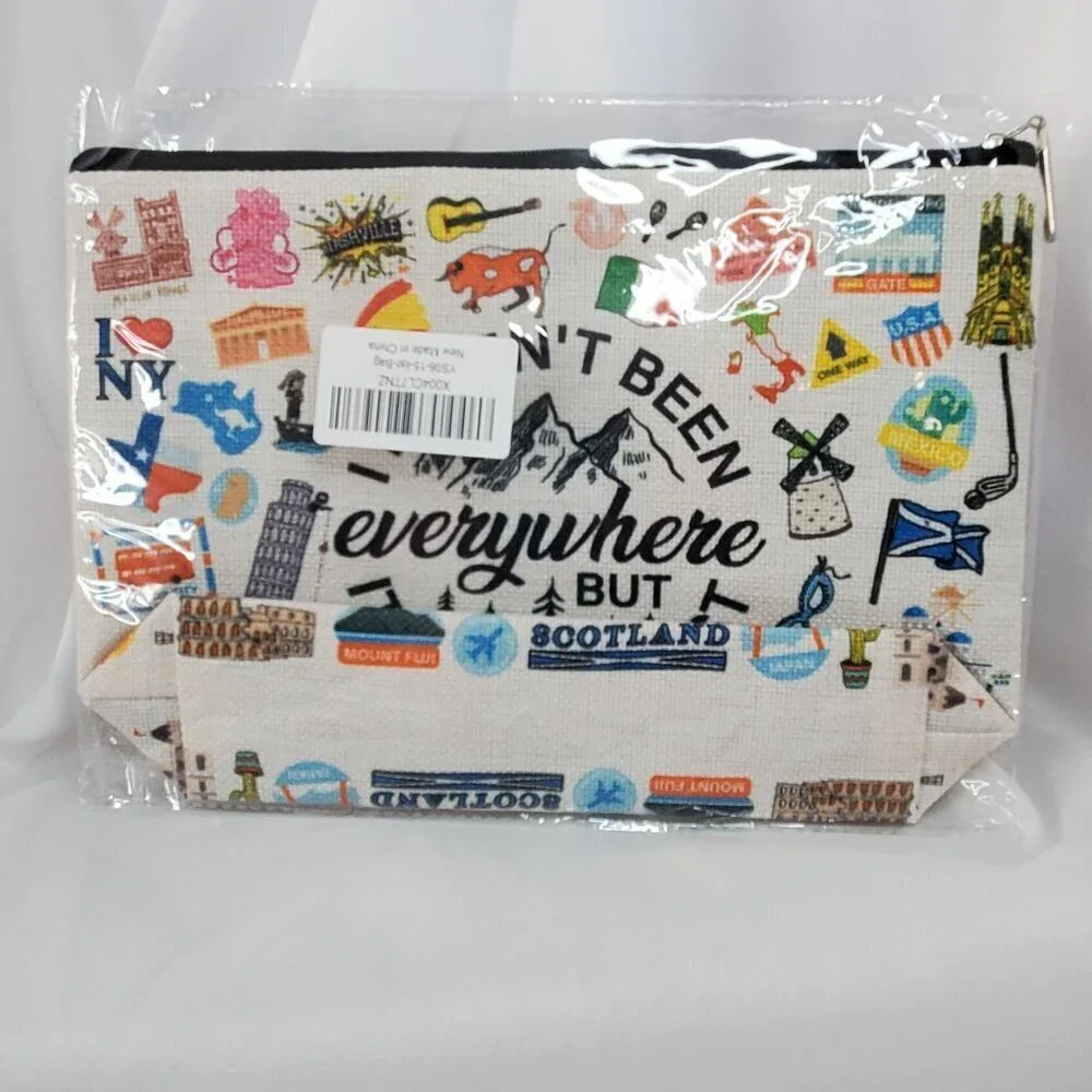Travel-Themed Cosmetic Pouch  